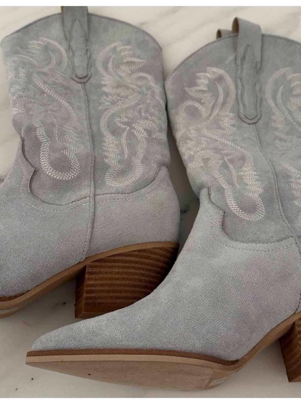 Light Blue Suede Western Ankle Boots